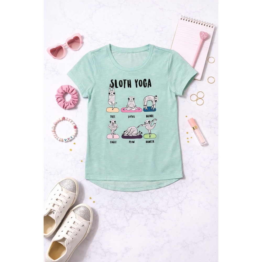 Arizona Jean Co Girls‎ Sloth Yoga Graphic Tee Shirt Size M 10/12